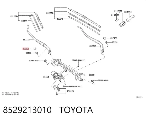 Tampão de porca de fixação do braço dianteiro de limpador de pára-brisa 8529213010 Toyota