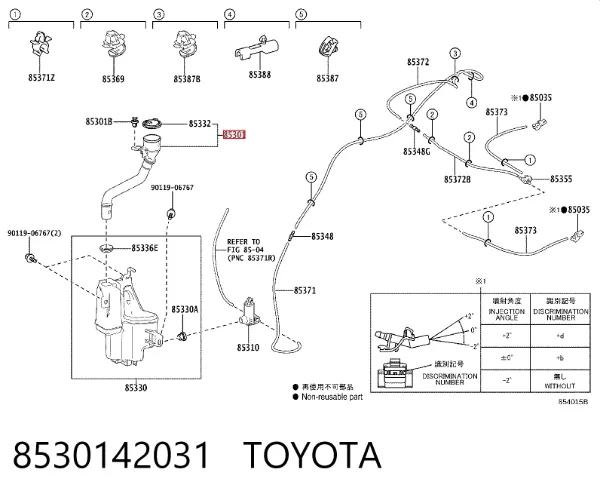 Gargalo do tanque de fluido para lavador 8530142031 Toyota