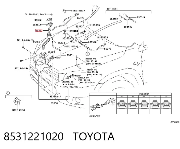 Gargalo do tanque de fluido para lavador 8531221020 Toyota