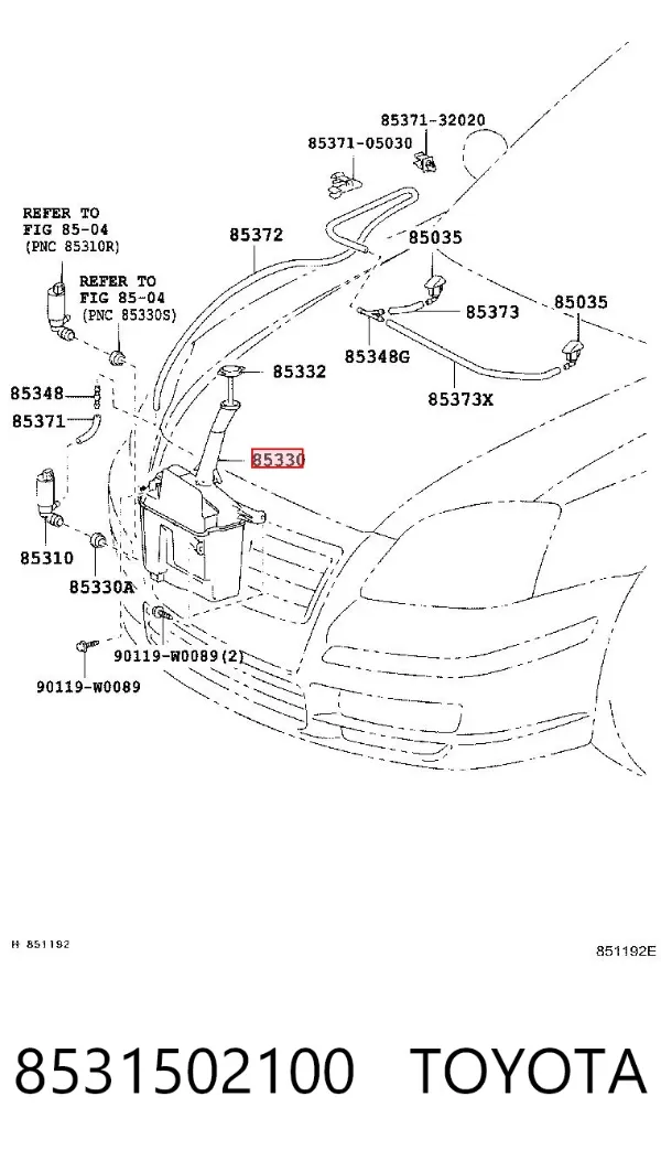 Tanque de fluido para lavador de vidro 8531502100 Toyota