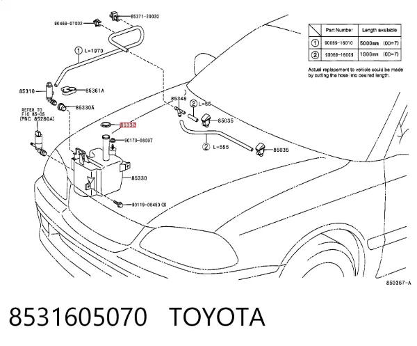 Tampa de tanque de fluido para lavador 8531605070 Toyota