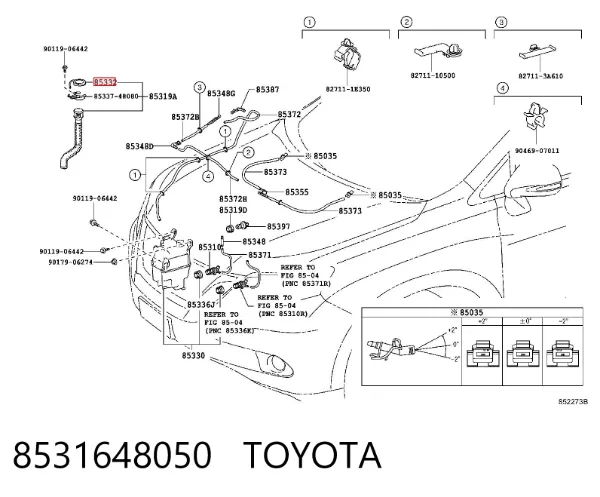 Tampa de tanque de fluido para lavador 8531648050 Toyota