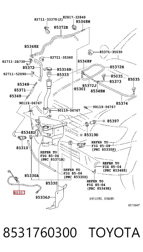 Fio de bomba de fluido para lavador 8531760300 Toyota
