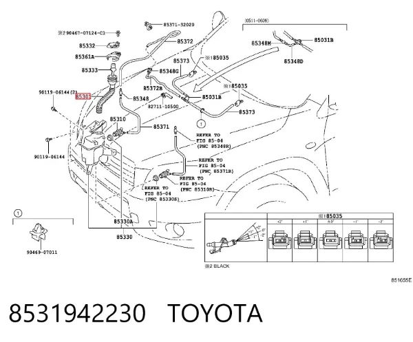 Gargalo do tanque de fluido para lavador 8531942230 Toyota