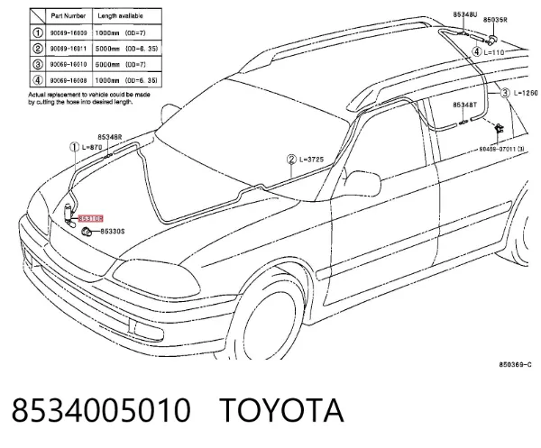 Bomba de motor de fluido para lavador de vidro traseiro 8534005010 Toyota