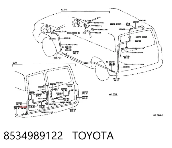 Tubo de ligação de tubos de fluido para lavador 8534989122 Toyota