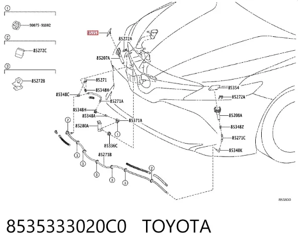 Placa sobreposta do injetor de fluido para lavador da luz dianteira 8535333020C0 Toyota