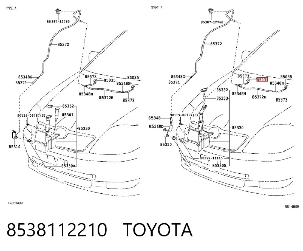 Injetor de fluido para lavador de pára-brisas 8538112210 Toyota
