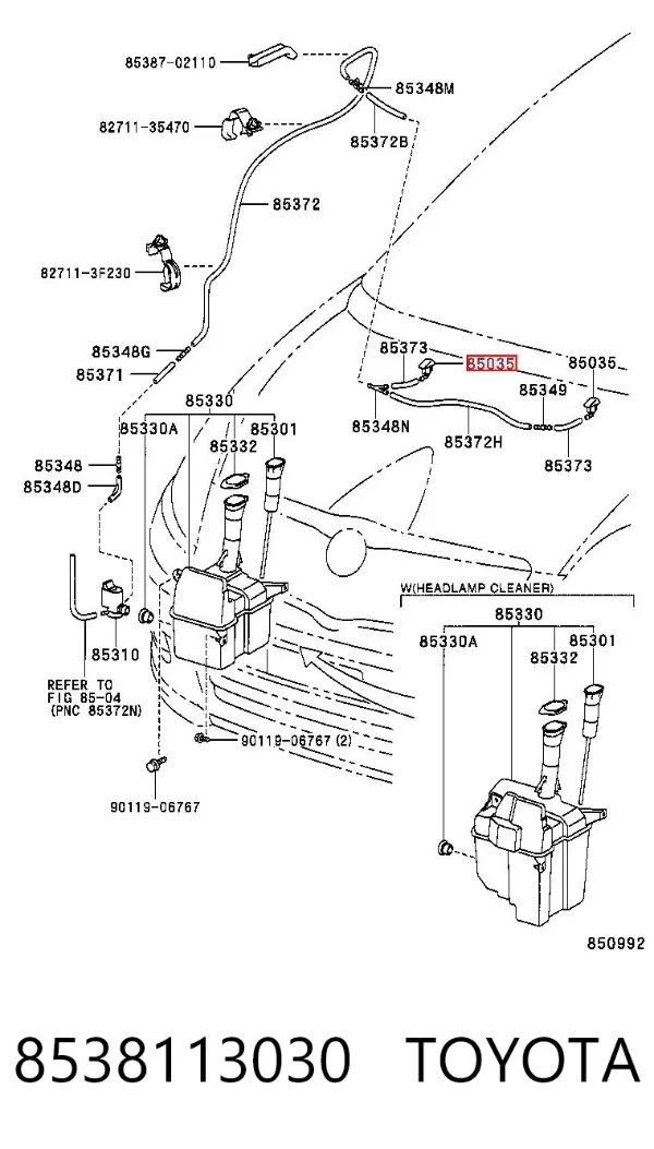 Injetor de fluido para lavador de pára-brisas 8538113030 Toyota