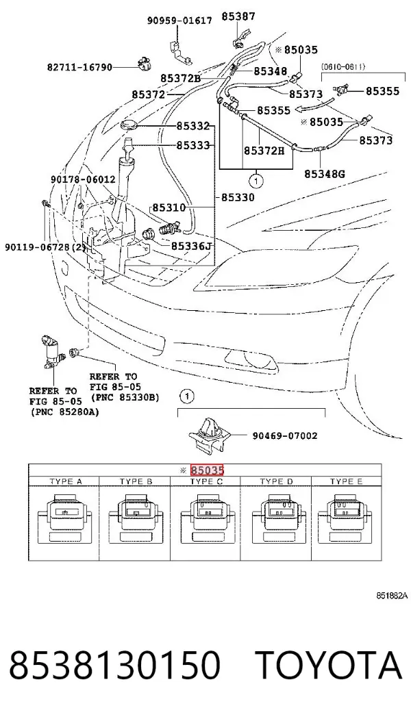 Injetor de fluido para lavador de pára-brisas 8538130150 Toyota