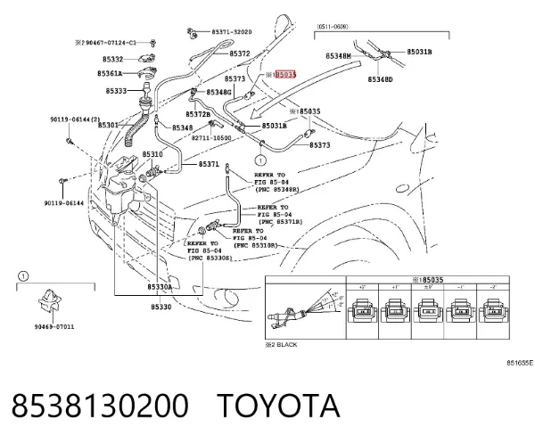 Injetor de fluido para lavador de pára-brisas 8538130200 Toyota