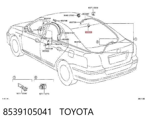 Injetor de fluido para lavador de vidro traseiro 8539105041 Toyota
