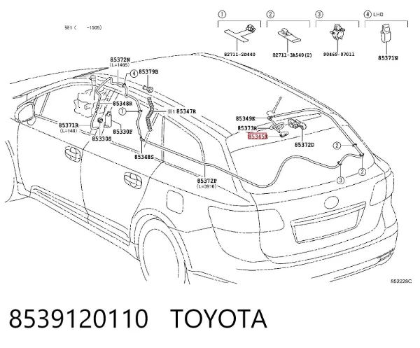 Injetor de fluido para lavador de vidro traseiro 8539120110 Toyota