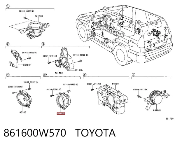 Alto-falante da porta dianteira 861600W570 Toyota
