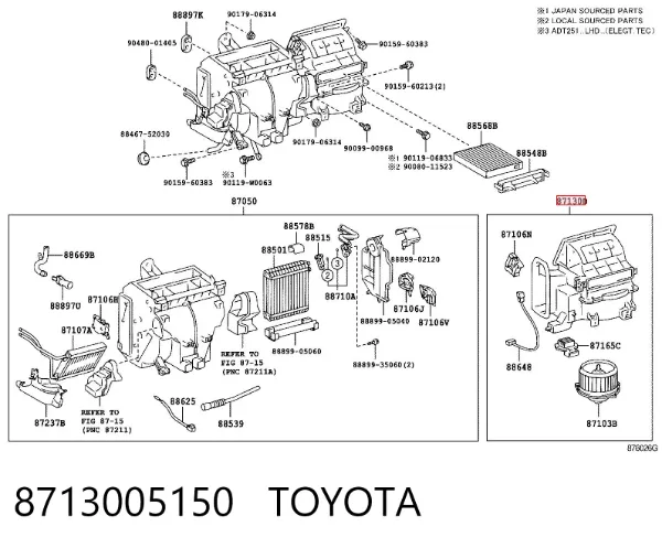 Caixa de ventilador de forno (de aquecedor de salão), montada 8713005150 Toyota