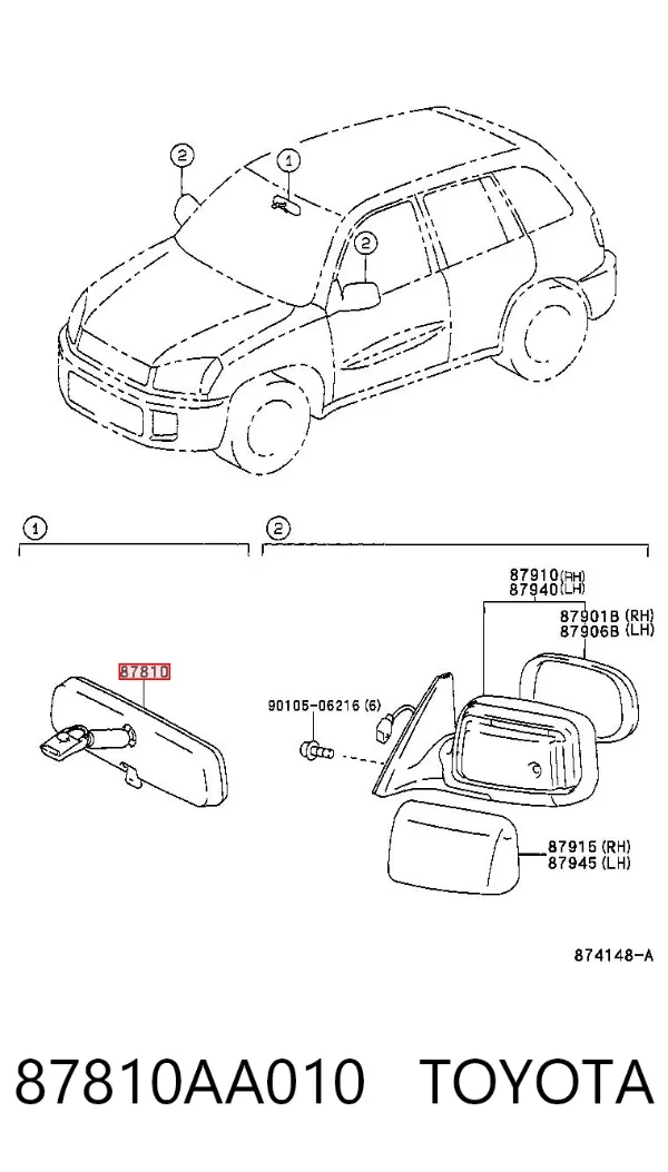 Espelho de salão interno 87810AA010 Toyota