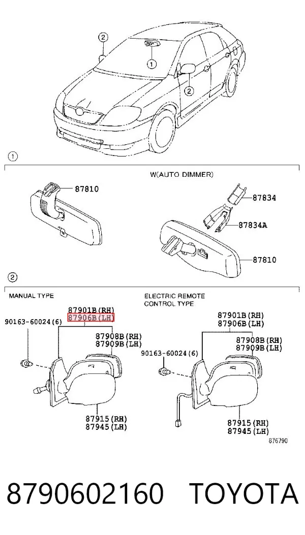 Espelho de retrovisão esquerdo 8790602160 Toyota