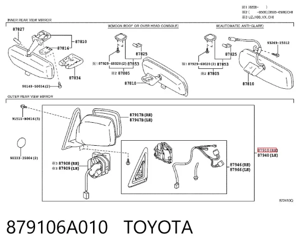 Espelho de retrovisão direito 879106A010 Toyota