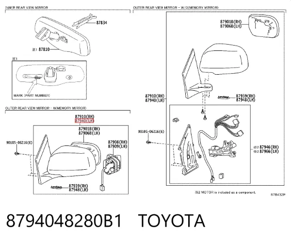 Espelho de retrovisão esquerdo 8794048280B1 Toyota