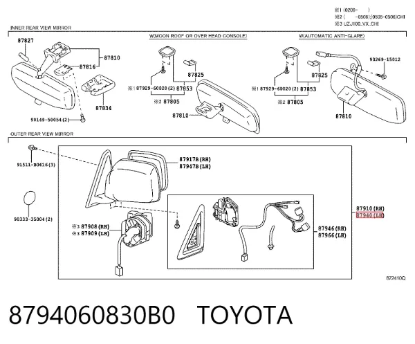 Espelho de retrovisão esquerdo 8794060830B0 Toyota