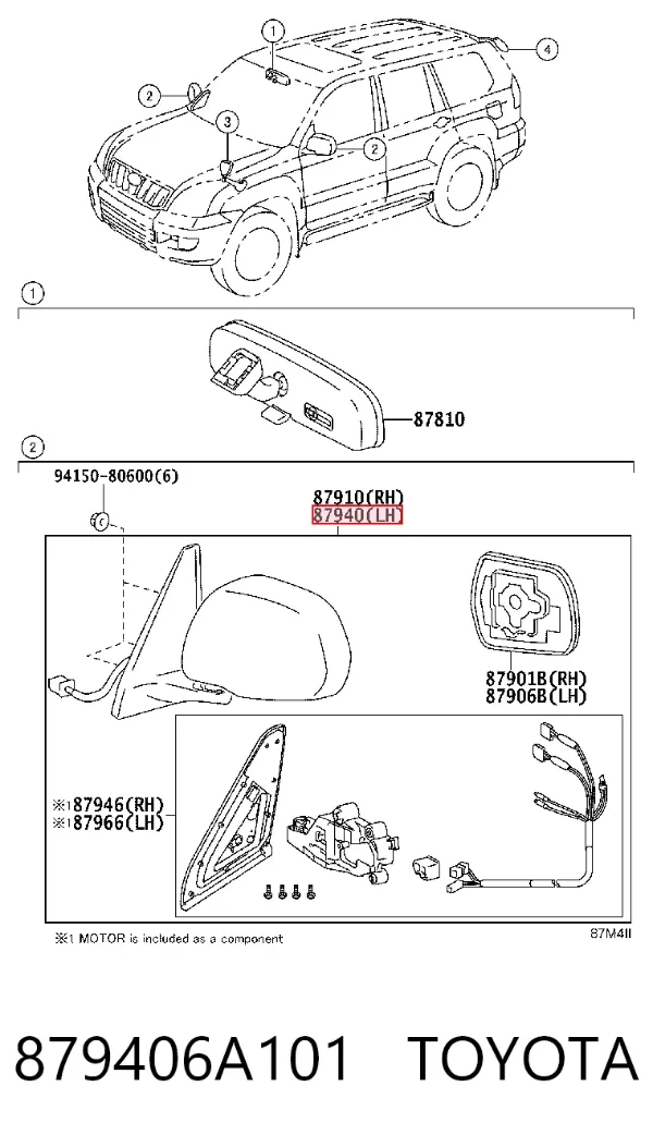 Espelho de retrovisão esquerdo 879406A101 Toyota