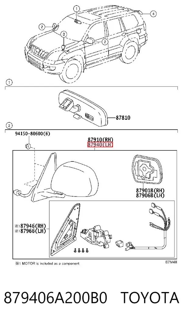 Espelho de retrovisão esquerdo 879406A200B0 Toyota