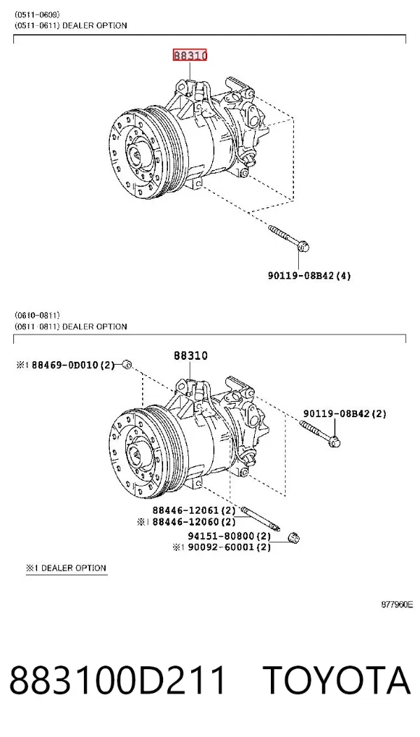 Compressor de aparelho de ar condicionado 883100D211 Toyota