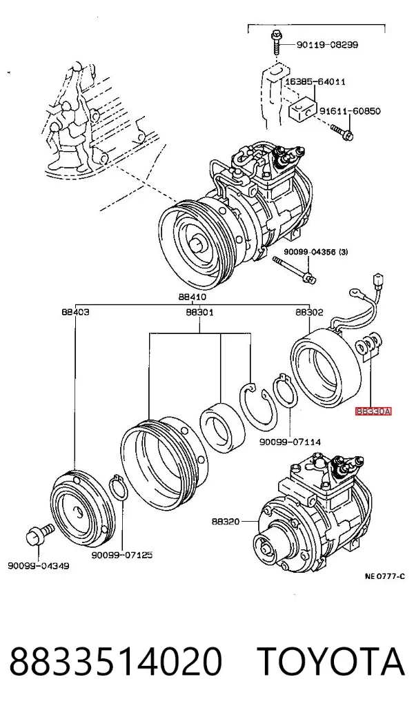 Kit de reparação do compressor de aparelho de ar condicionado 8833514020 Toyota