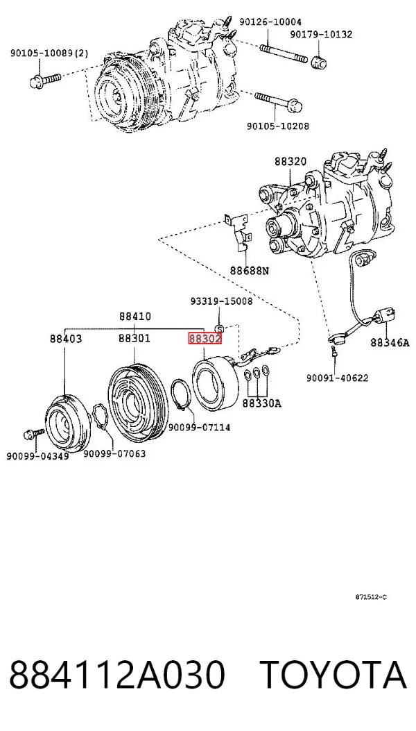 Acoplamento (bobina magnética) do compressor de aparelho de ar condicionado 884112A030 Toyota