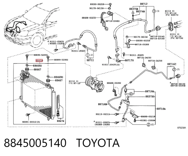 Radiador de aparelho de ar condicionado 8845005140 Toyota