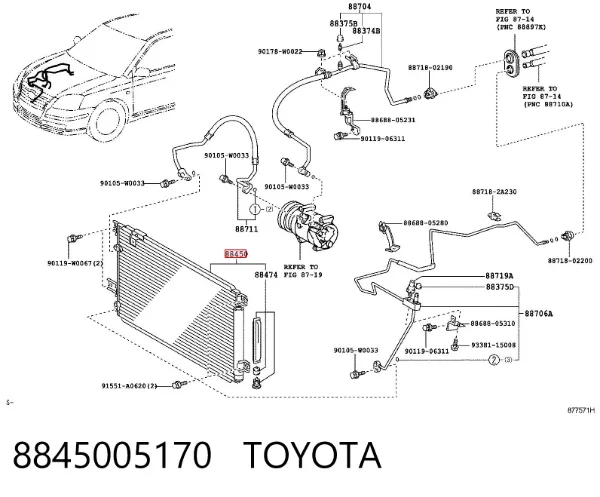 Radiador de aparelho de ar condicionado 8845005170 Toyota