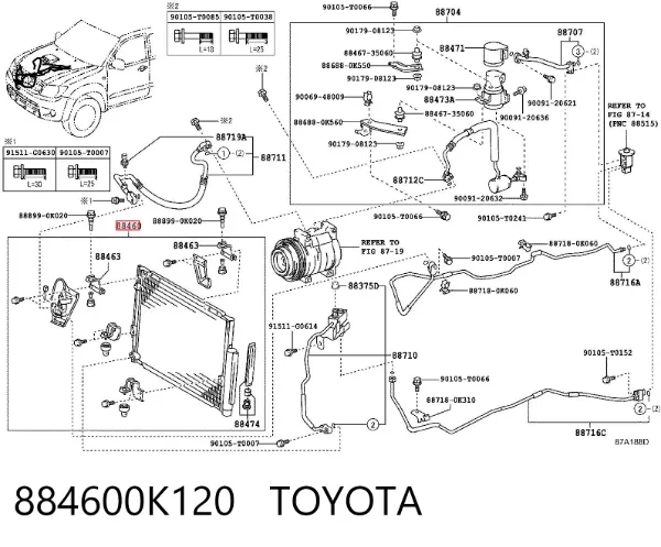 Radiador de aparelho de ar condicionado 884600K120 Toyota