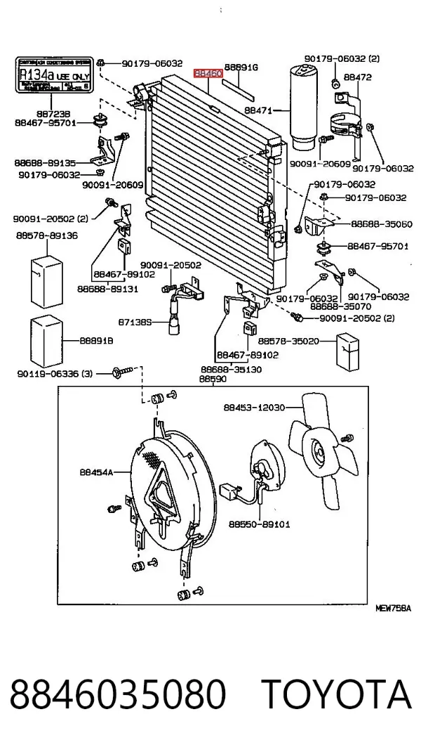 Radiador de aparelho de ar condicionado 8846035080 Toyota