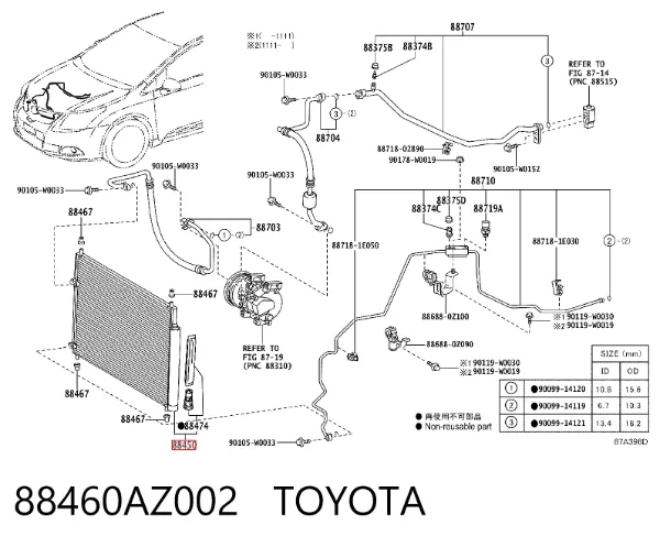 Radiador de aparelho de ar condicionado 88460AZ002 Toyota