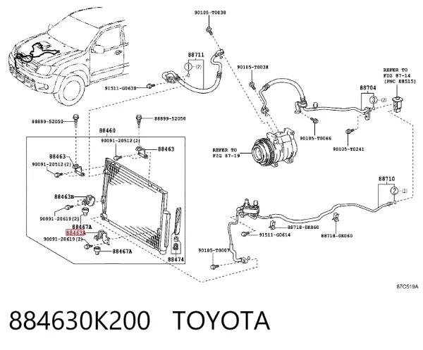 Radiador de aparelho de ar condicionado 884630K200 Toyota