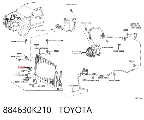 Radiador de aparelho de ar condicionado 884630K210 Toyota