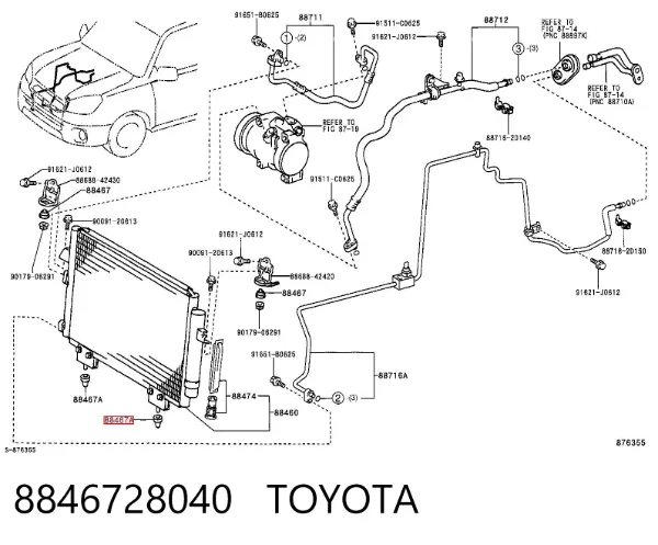 Radiador de aparelho de ar condicionado 8846728040 Toyota