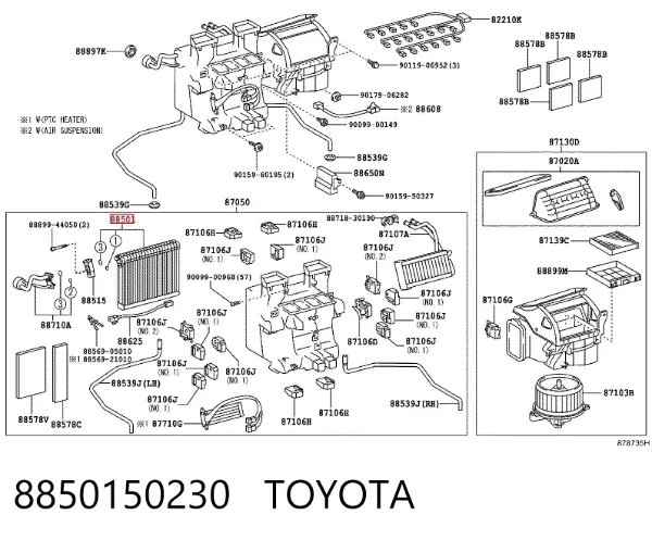 Vaporizador de aparelho de ar condicionado 8850150230 Toyota