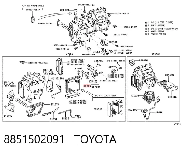 Válvula TRV de aparelho de ar condicionado 8851502091 Toyota