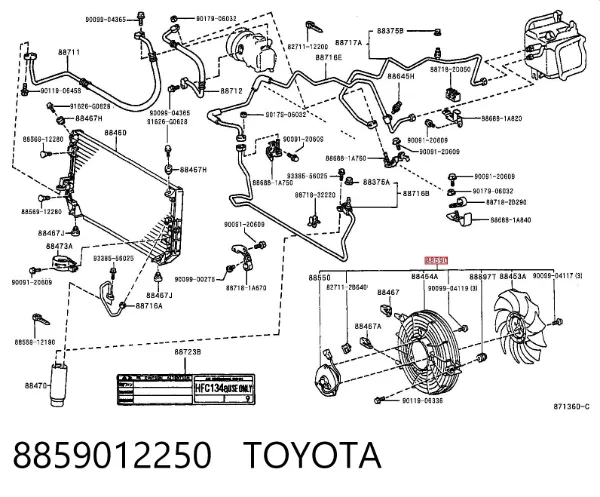 Ventilador elétrico de esfriamento montado (motor + roda de aletas) 8859012250 Toyota