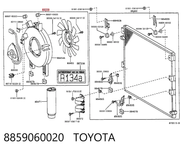 Ventilador (roda de aletas) do radiador de aparelho de ar condicionado 8859060020 Toyota