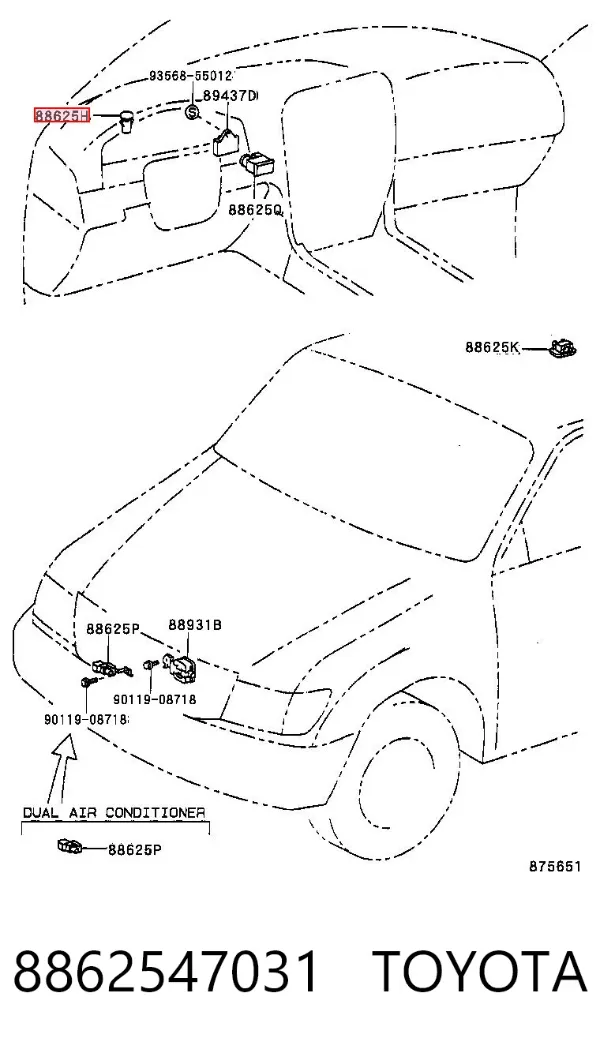 Sensor de iluminação 8862547031 Toyota