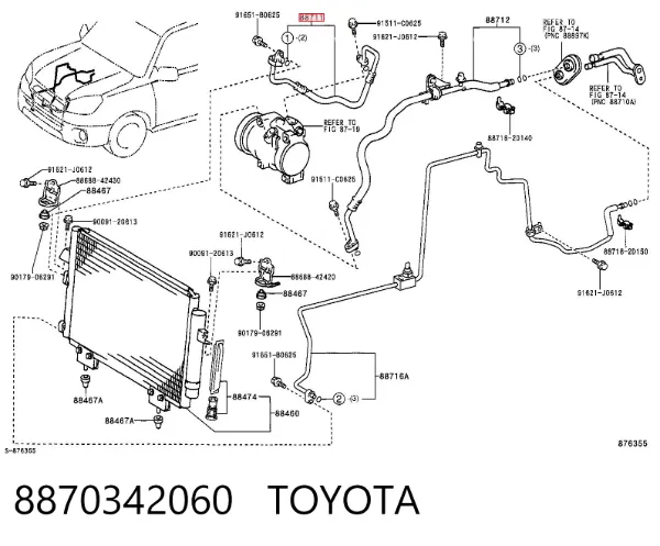 Mangueira de aparelho de ar condicionado, desde o compressor até o radiador 8870342060 Toyota