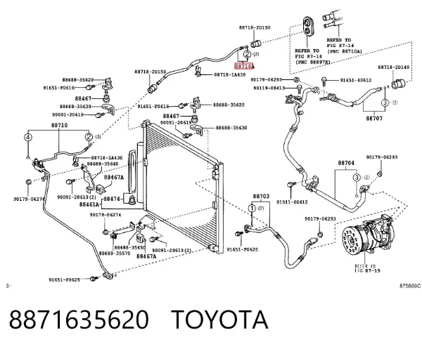 Mangueira de aparelho de ar condicionado, desde o radiador até o vaporizador 8871635620 Toyota