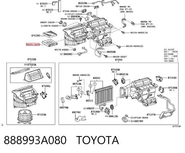Carcaça de filtro de salão 888993A080 Toyota