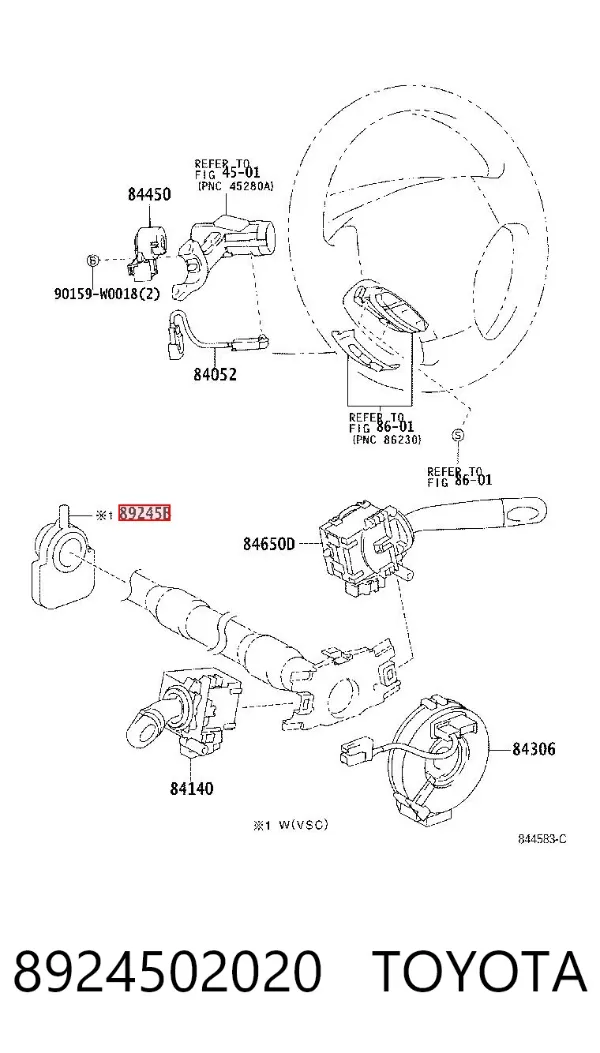 Sensor do ângulo de viragem do volante de direção 8924502020 Toyota