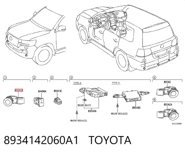 Sensor de sinalização de estacionamento (sensor de estacionamento) dianteiro/traseiro central 8934142060A1 Toyota