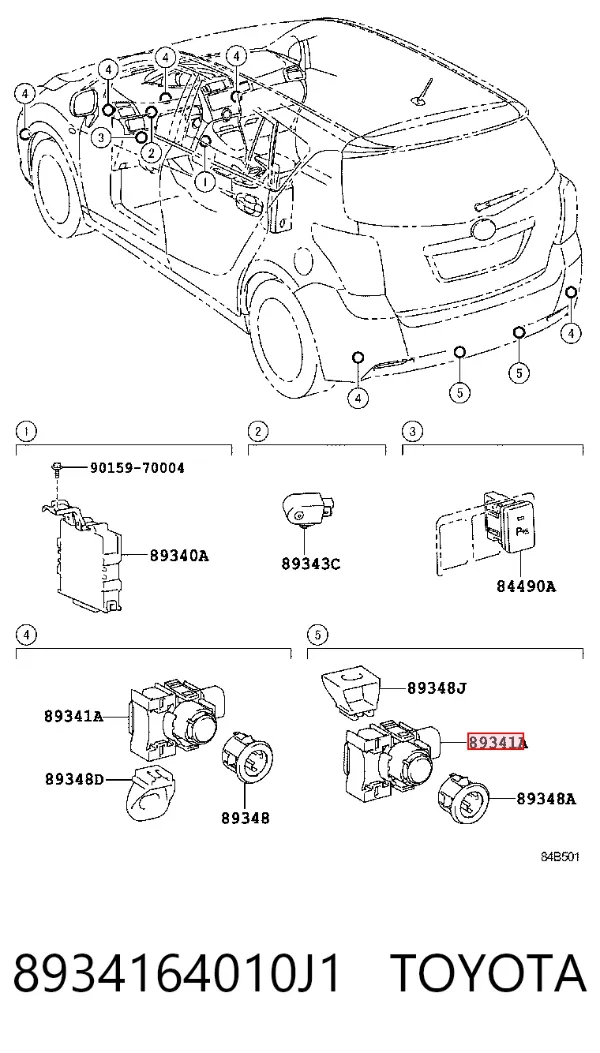Sensor de sinalização de estacionamento (sensor de estacionamento) dianteiro/traseiro central 8934164010J1 Toyota