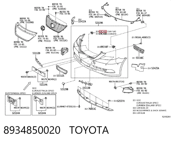 Consola dianteira lateral de sensor de estacionamento 8934850020 Toyota