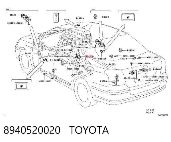Sensor dianteiro direito do nível de posição de carroçaria 8940520020 Toyota
